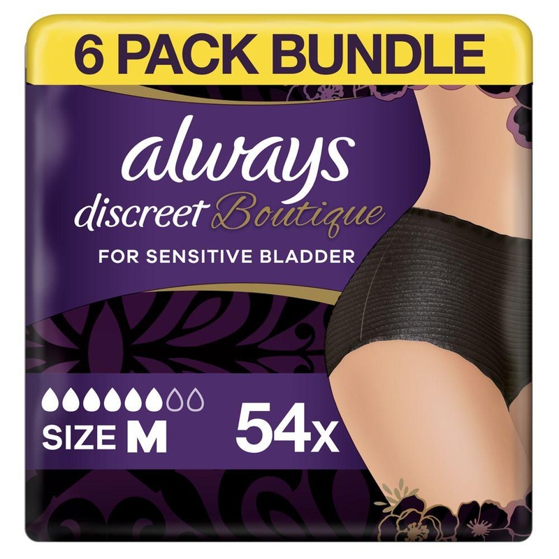 Discreet Boutique Underwear Incontinence Pants Plus Medium Black – 54 Pants (6 Pack Bundle)