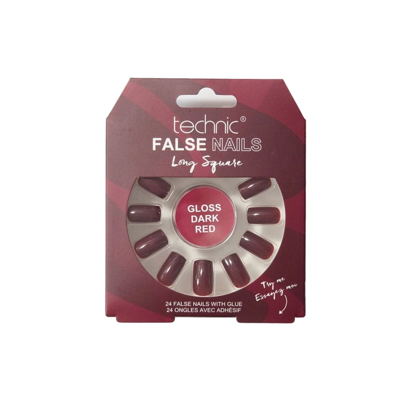 Technic Long Square False Nails Gloss Dark Red