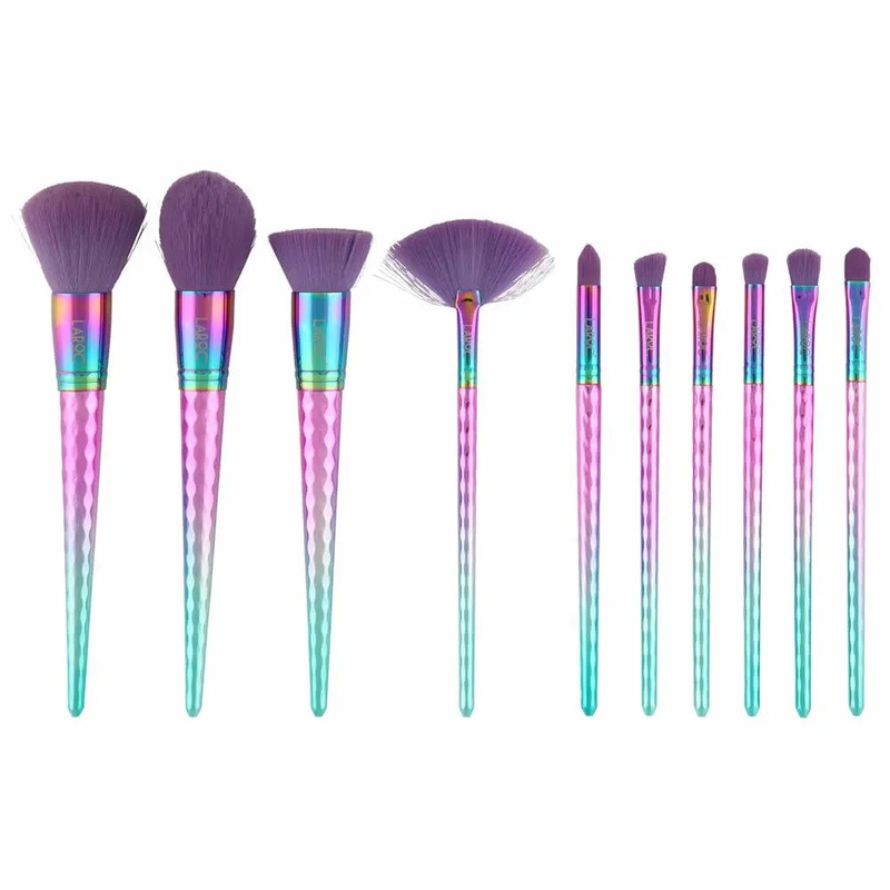 LaRoc 10 Piece Diamond Makeup Brush Set – Rainbow
