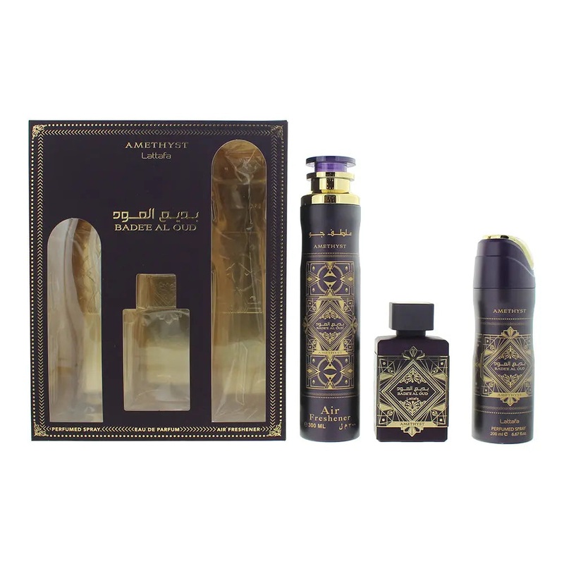 Lattafa Bade’e Al Oud Amethyst 3 Piece Gift Set: Eau De Parfum 100ml – Air Fresh