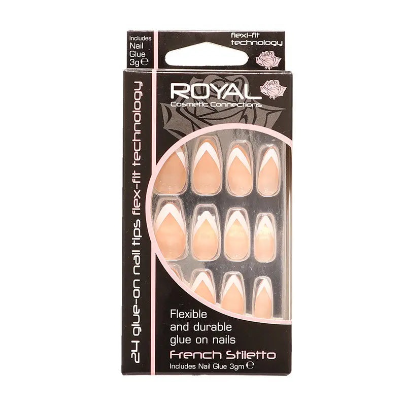 Royal Cosmetics 24 Glue on Nail Tips French Stiletto