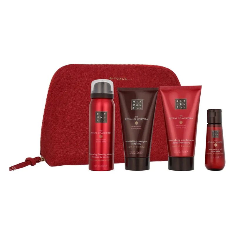 RITUALS AYURVEDA SET: FOAMING SHOWER GEL 50ML + DRY OIL 30ML  + SHAMPOO 70ML + CONDITIONER 70ML