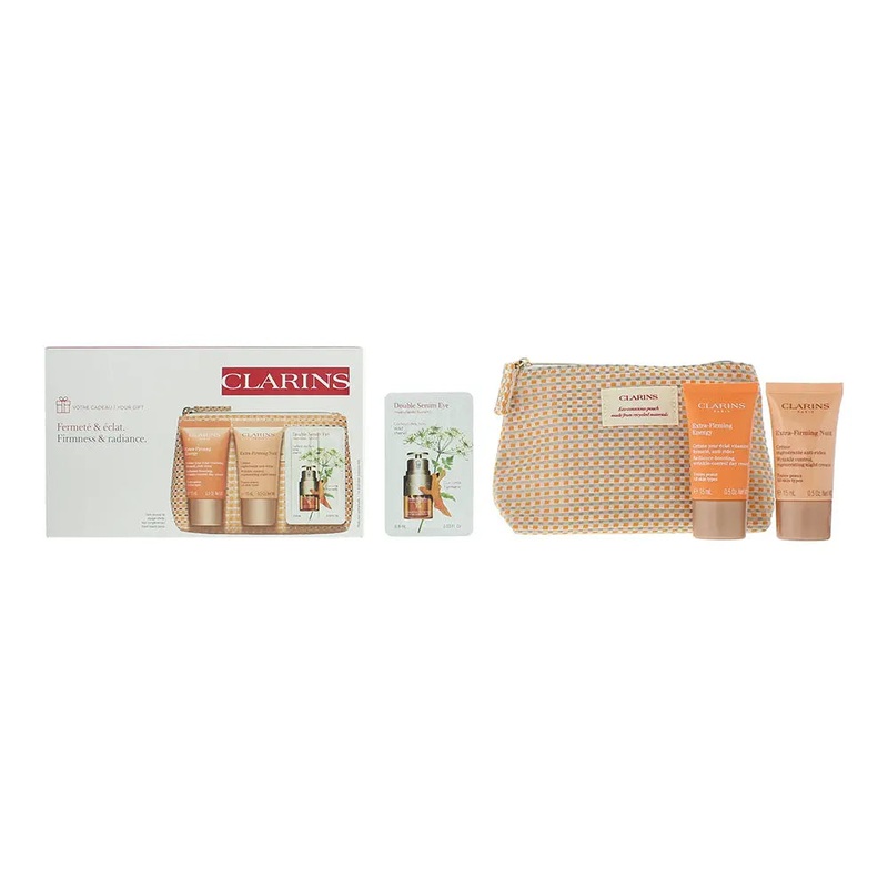 Clarins Extra-Firming 4 Piece Gift Set: Day Cream 15ml – Night Cream 15ml – Eye Serum 0.9g – Pouch Not for sale