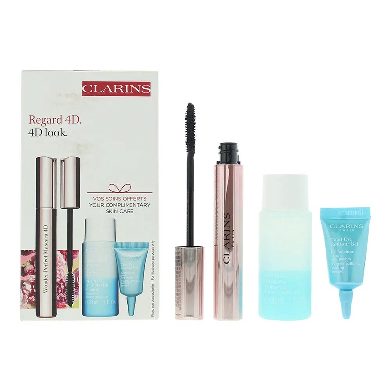 Clarins Wonder Perfect 3 Piece Gift Set: Mascara 4D 6g – Make-Up Remover 50ml – Eye Gel 5ml