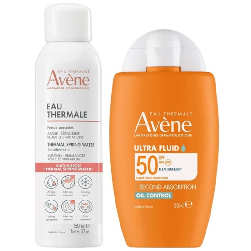 Avne Bundles Duo: Thermal Spring Water Spray 150ml, Ultra Fluid Oil Control SPF50+ for Oily to Combination Skin 50ml