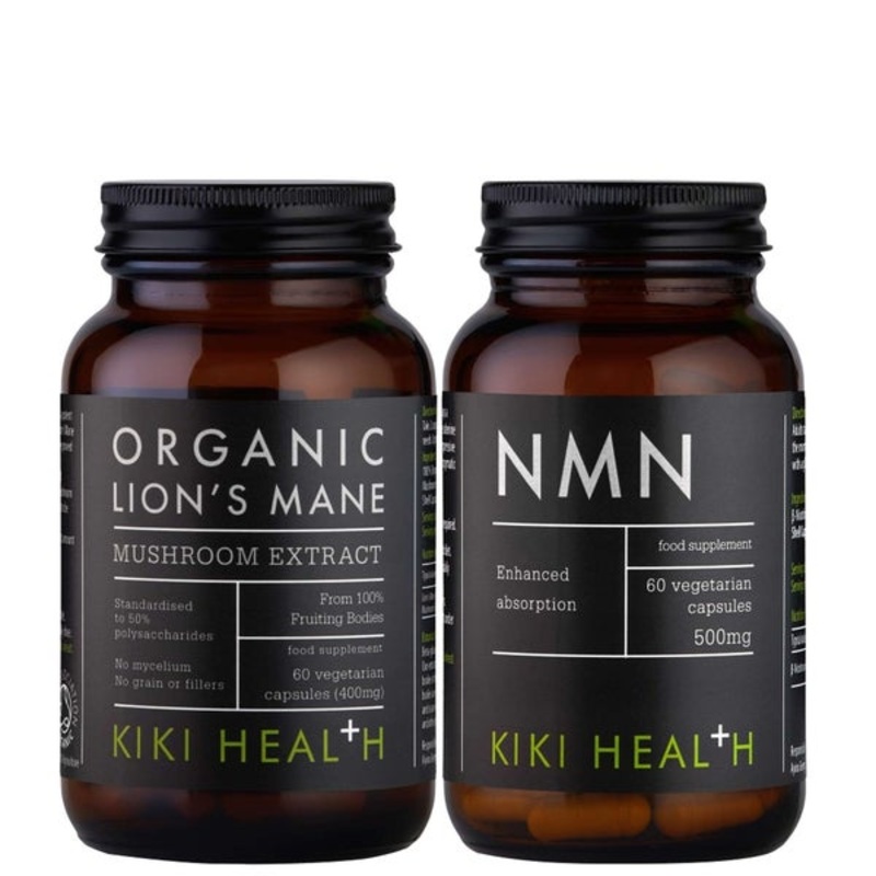 KIKI Health Duo: Immune Health Organic Lion’s Mane Mushroom Extract 60 Vegicaps, Longevity NMN 60 Vegicaps