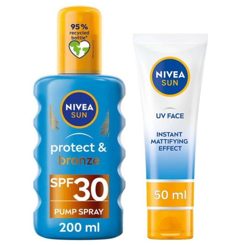 Nivea Bundles Duo: Protect & Bronze SPF30 Spray 200ml & UV Face Shine Control SPF50 Cream 50ml