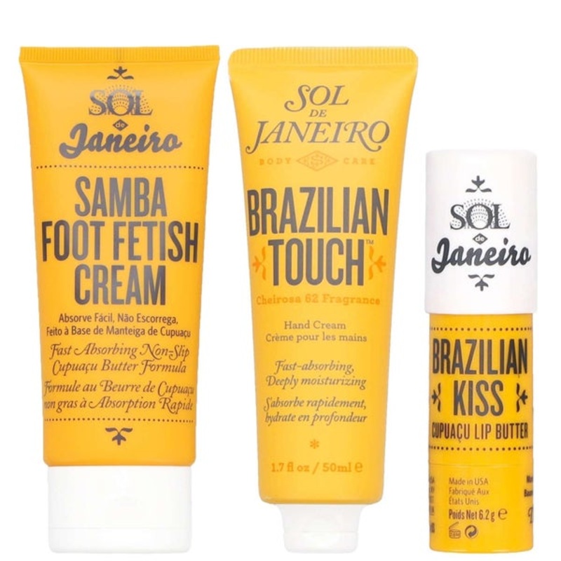 Sol De Janeiro Trio: Brazilian Kiss Cupuau Lip Butter 6.2g, Hand Cream 50ml & Samba Foot Fetish Care 90ml