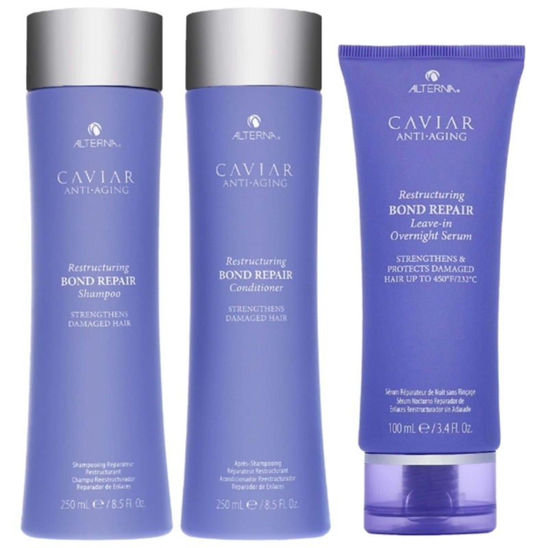 Alterna Trio: Caviar Anti-Aging Restructuring Bond Repair Shampoo 250ml, Conditioner 250ml & Leave-In Overnight Serum 100ml