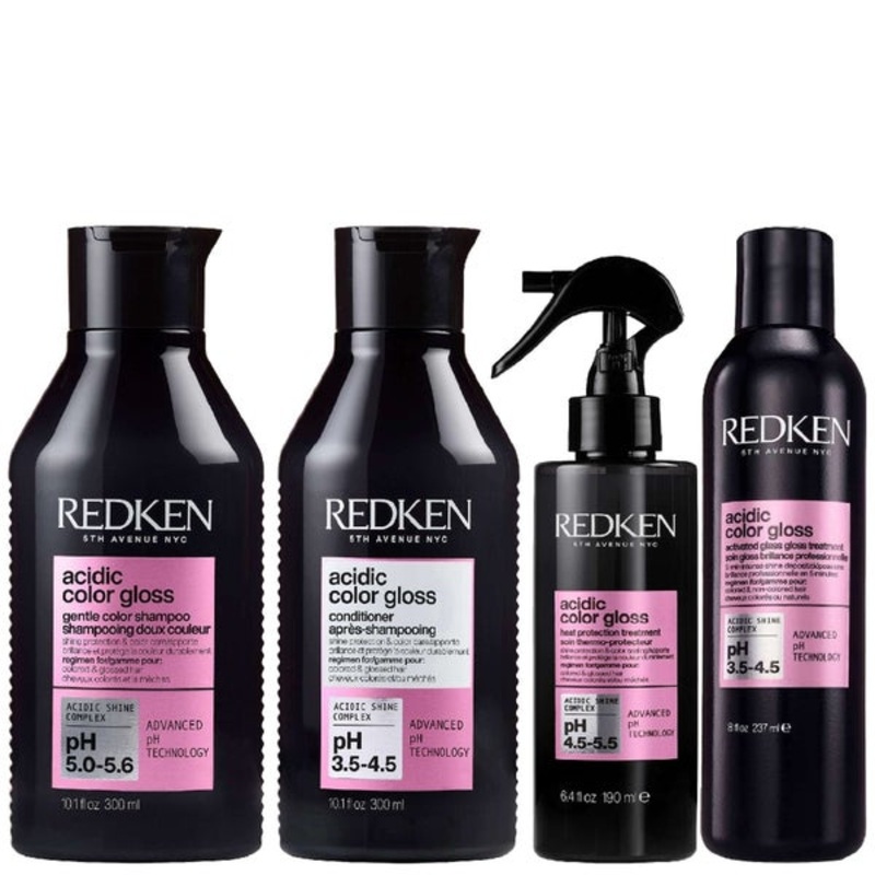 Redken Set: Acidic Color Gloss Shampoo 300ml, Conditioner 300ml, Glass Gloss Treatment 237ml & Leave-In Treatment 190ml