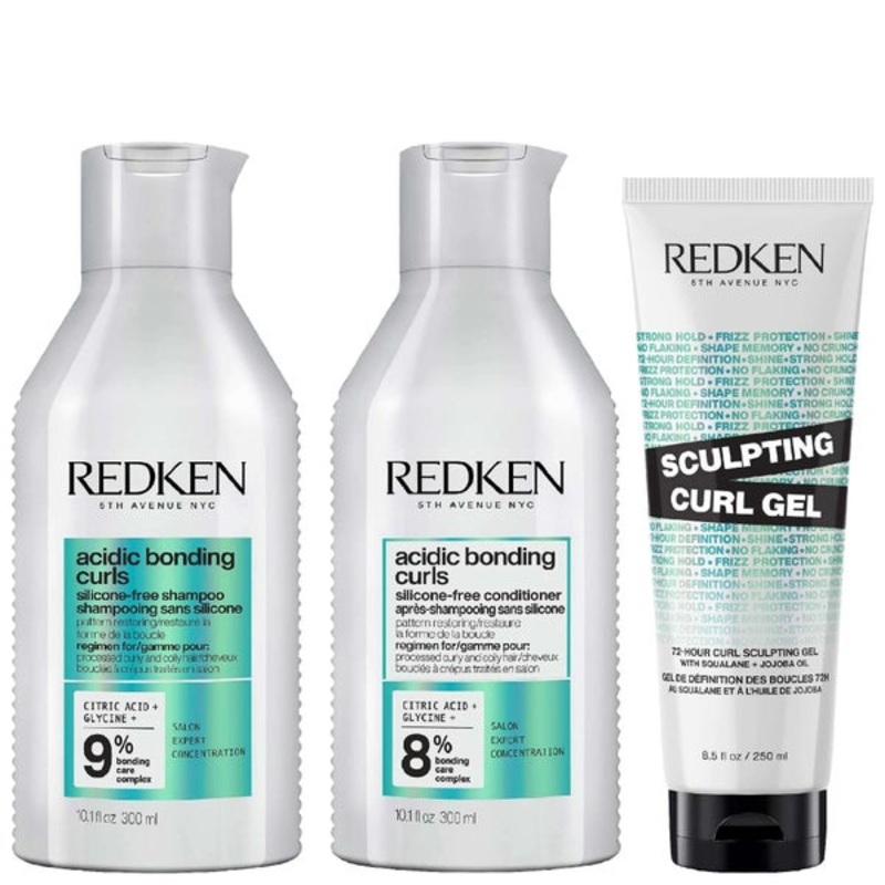 Redken Trio: Acidic Bonding Concentrate Curls Shampoo 300ml, Conditioner 300ml & Sculpting Gel 250ml