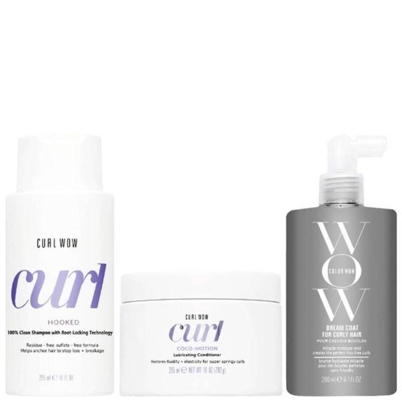 Color Wow Trio: Hooked Shampoo 295ml, Coco-Motion Lubricating Conditioner 295ml & Dream Coat For Curly Hair 200ml