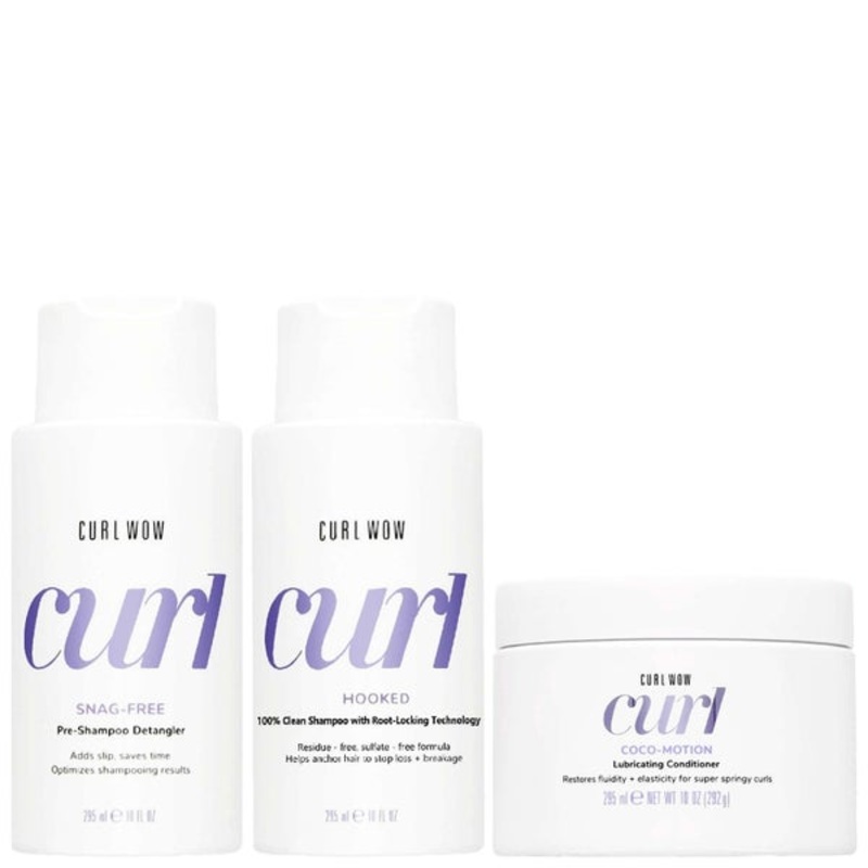 Color Wow Trio: Snag-Free Pre-Shampoo Detangler 295ml, Hooked Shampoo 295ml & Coco-Motion Lubricating Conditioner 295ml