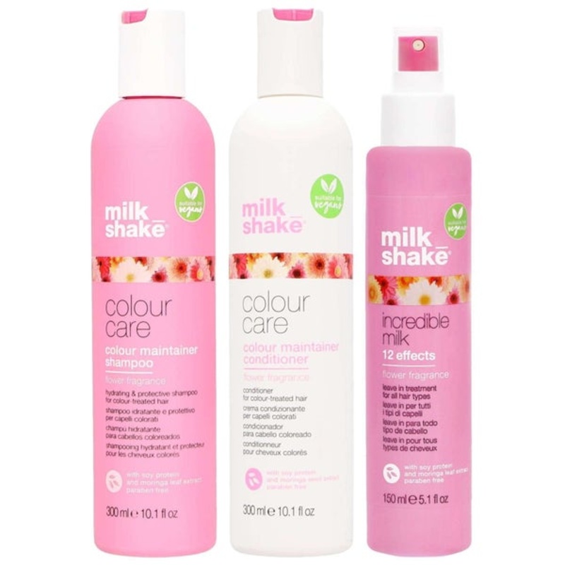 milk_shake Flower Power Colour Maintainer Shampoo 300ml, Flower Power Colour Maintainer Conditioner 300ml and Flower Power Incredible Milk Flower Fragrance 150ml